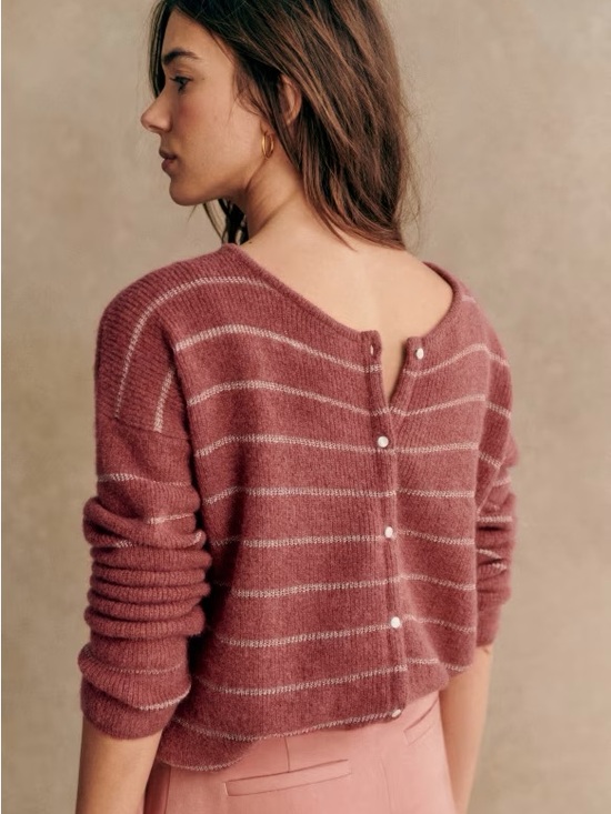 Sezane Sweaters - Sézane Gaspard Cardigan in Dark Rosewood/Gold